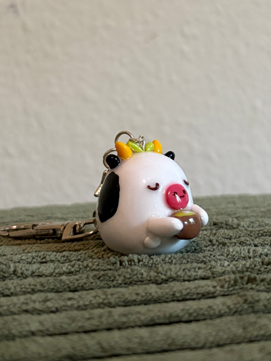 sleepy matcha cow keychain