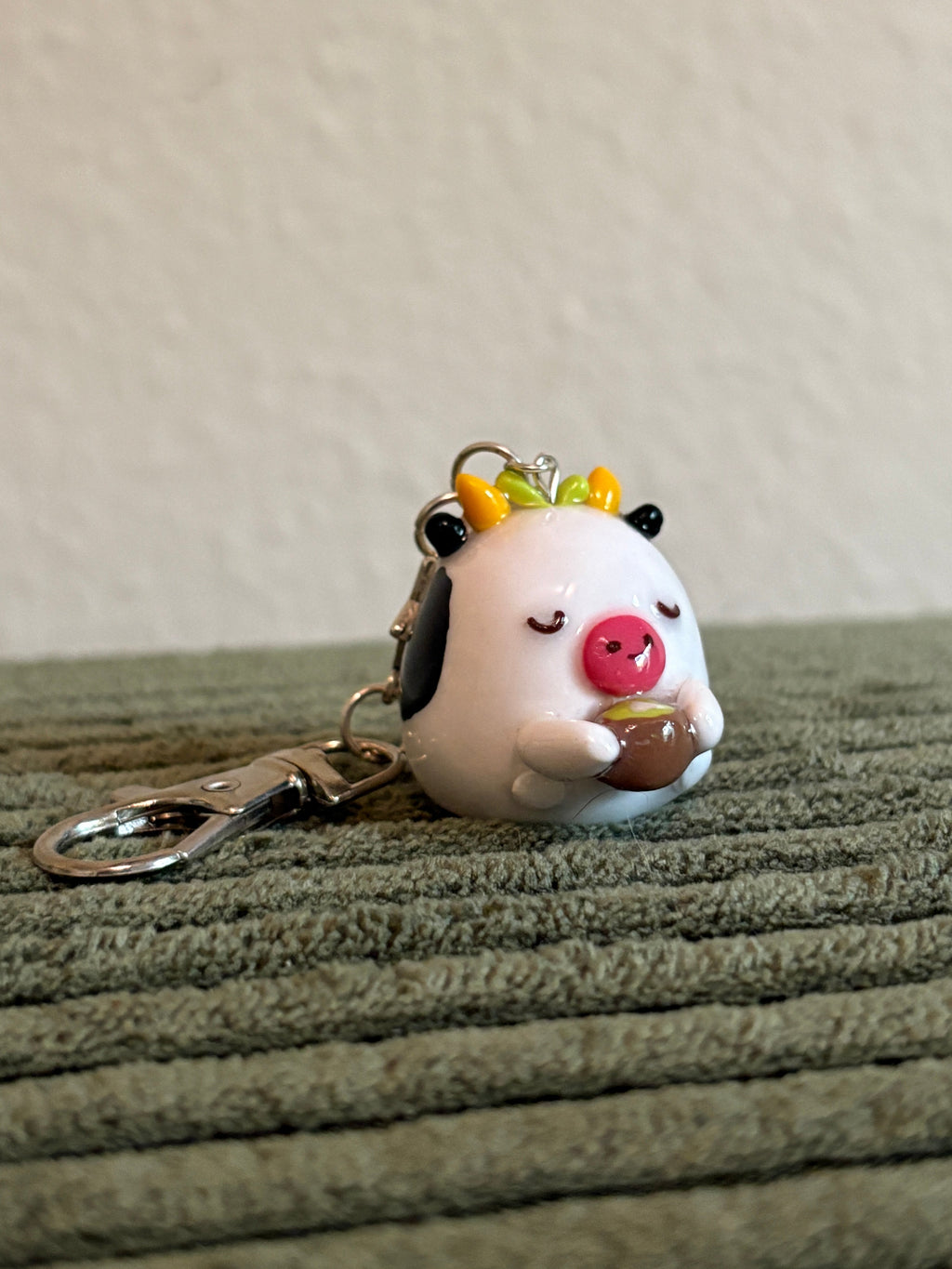 sleepy matcha cow keychain