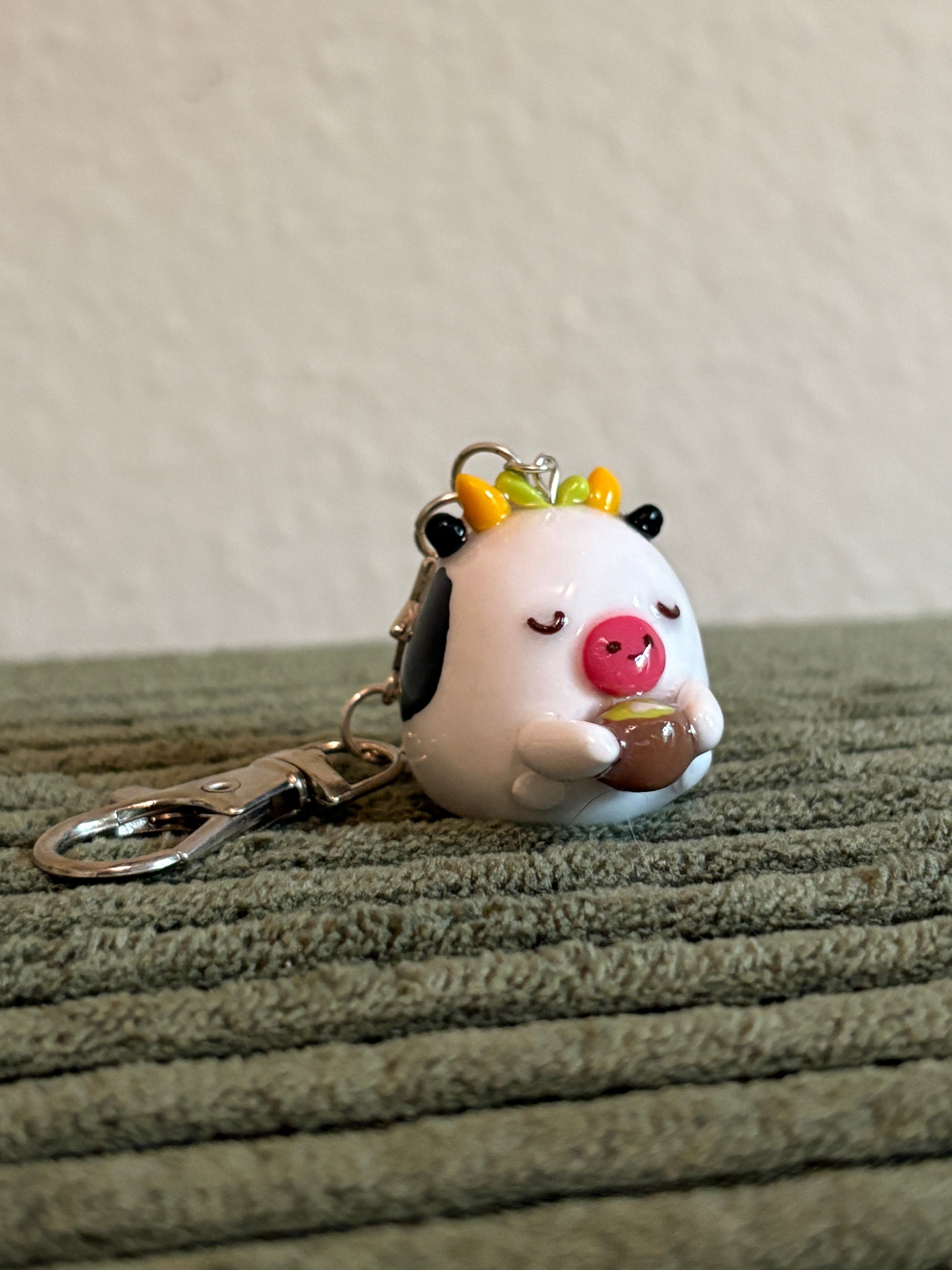 sleepy matcha cow keychain